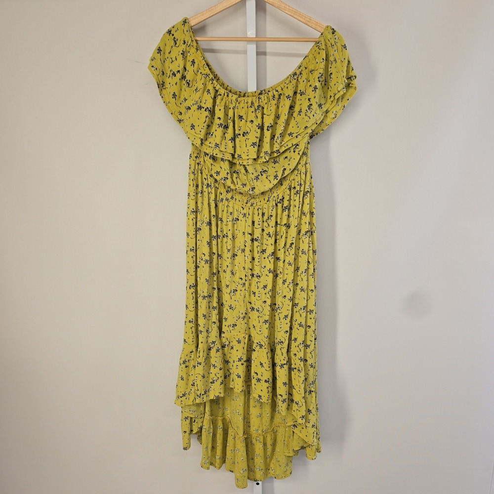 River Island Plus Yellow Floral Off Shoulder High Low Ruffle Midi Dress Size 18